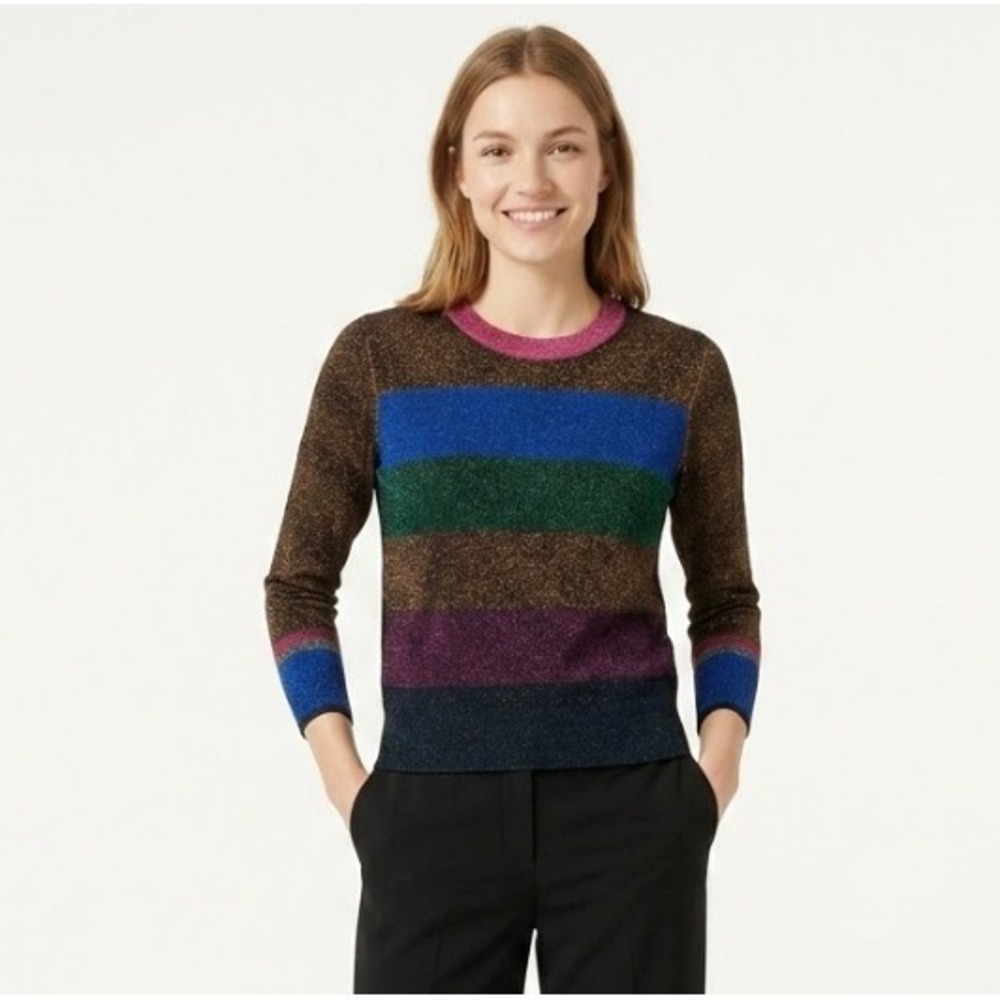 ME+EM Metallic Striped Knit Sweater Size Medium Multi‎ Color Lurex Preppy